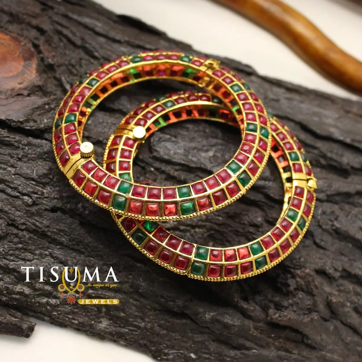 Ruby Emerald Kemp Hinged Bangles